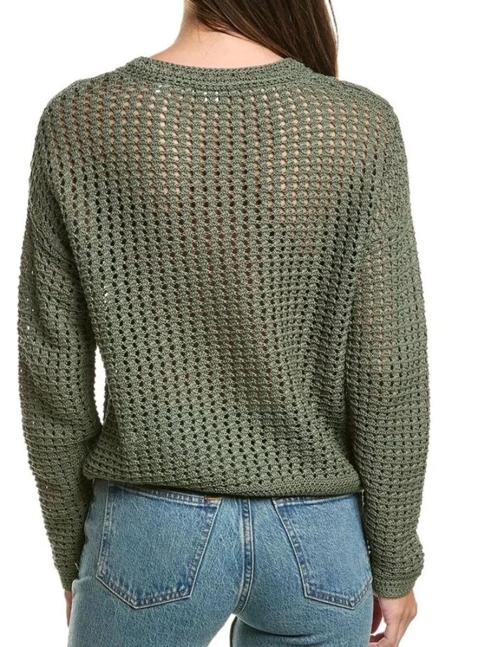 VINCE Crochet Cotton Crewneck Sweater Sea Fern Size L NWT $348